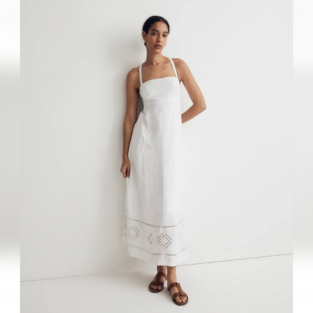 Madewell Embroidered Eyelet Tie-Back Cami Midi Dress